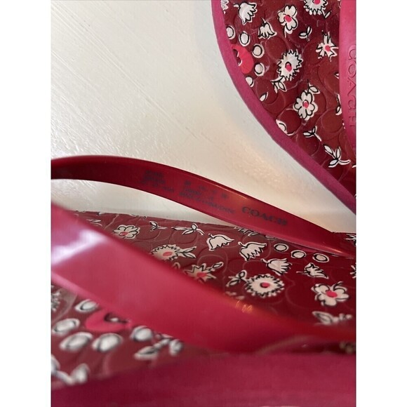 Coach Abigail Red Floral Flip Flops 7-8 - Picture 12 of 15